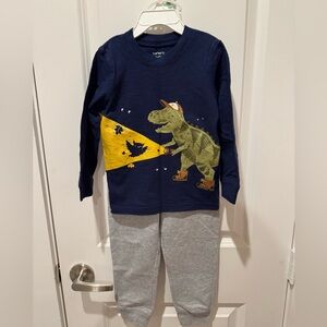 Carter’s Navy Long Sleeve with T Rex looking at Owls & Grey Pants